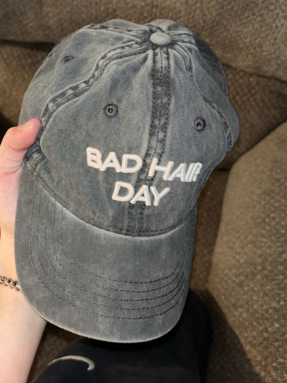 No Boundaries Washed Black "BAD HAIR DAY" Baseball Cap